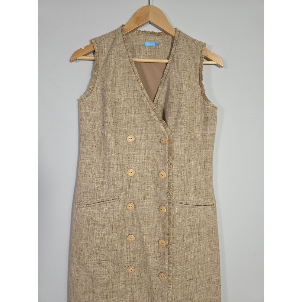 J.McLaughlin Linen Look Blazer Dress Tan Double Breasted Pockets Size 2 - Picture 4 of 13